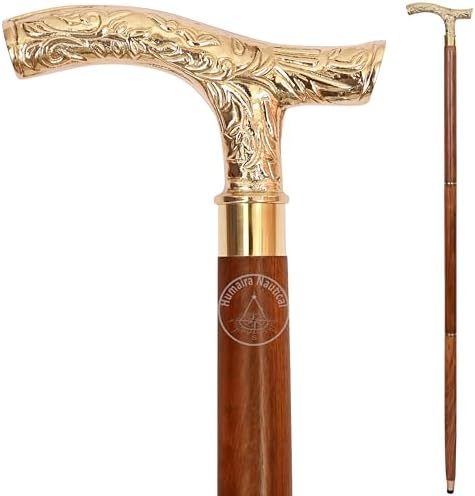 Vintage Brass Walking Stick – Handmade Wooden Cane with Solid Brass Handle – Antique Style Collectible Walking Cane for Men, Women & Seniors – Unique Gift Idea