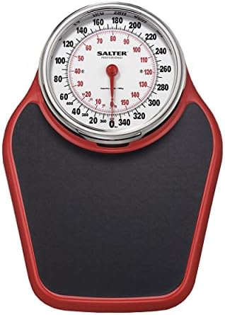 Salter Pro-Helix Professional Oversized Bathroom Scale with Black/Red Powder-Coated Steel Coated Base, Anti-Slip Bath Mat, 400 LB Capacity, Analog Scale, 18.25 x 13.0 Inch, Black/Red