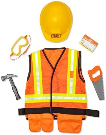 Melissa & Doug Construction Worker Role Play Costume Dress-Up Set (6 pcs) Frustration-Free Packaging - Pretend Construction Worker Outfit, Construction Worker Costume Set For Kids, Toddlers Ages 3+