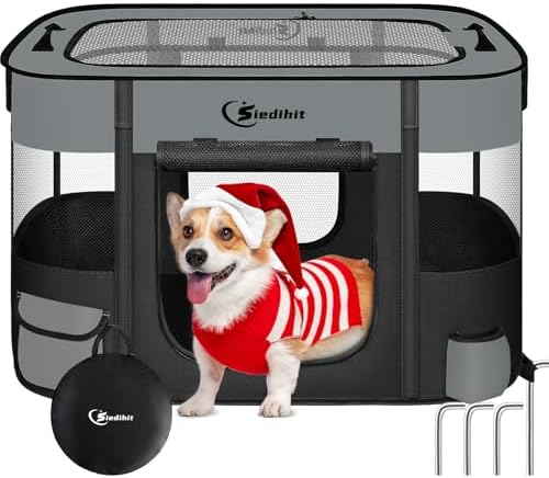 Dog Playpen,Cat Pet Puppy Pen,Portable Playpens For Dogs Indoor Outdoor Travel Camping Use,Foldable Dog Kennel Tent Crate for Rabbit Small Animals with Carrying Case and Tent Stakes (Dark Grey, Small)