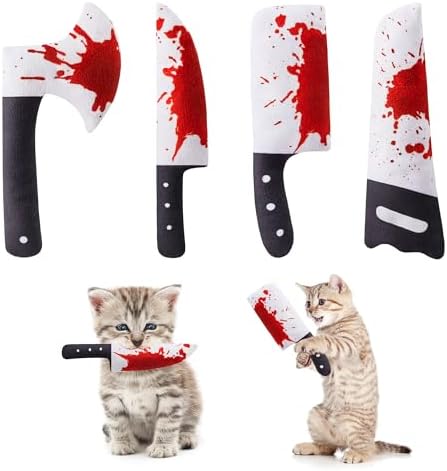 Potaroma 4Pcs Cat Toys Catnip Crinkly Sound Toy, Horror Knife-Shaped Kitten Bite Kicker Toys, Indoor Exercise 7.5 Inches for All Breeds