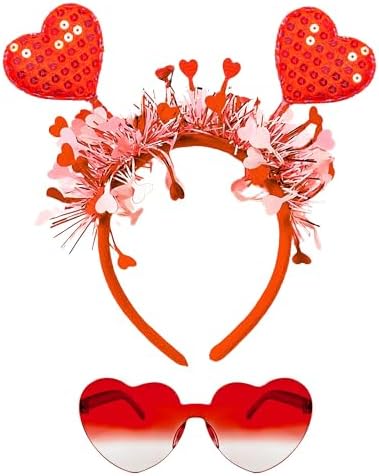 Valentines Heart Headband and Heart Sunglasses Holiday Headband Bopper for Valentine's Day Halloween Party Accessoires