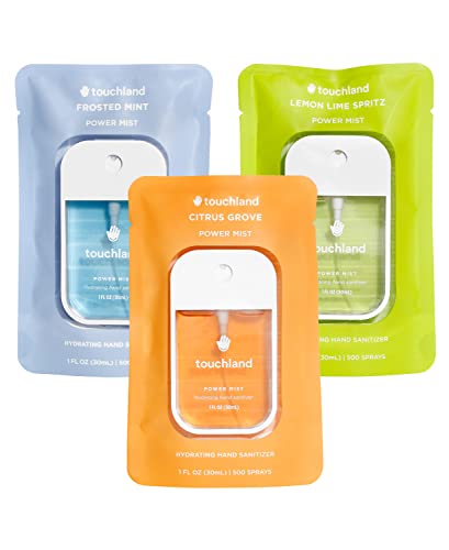 Touchland Power Mist Hydrating Hand Sanitizer Spray, FRESH 3-Pack (Mint, Citrus, Lemon Lime), 500-Sprays each, 1Fl Oz Travel Size (Set of 3)