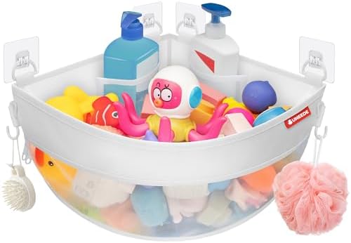 UNEEDE 4.32 Gallons Corner Mounted Bath Toy Storage Holder,Bathtub Toy Storage Organizer,Mesh Shower Caddy for Bathtub Toy Organizer and Storage,Quick Dry Bath Toy Organizer,Bath Toy Holder