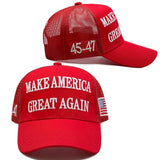 Donald Trump 2024 45-47 MAGA Hat Make America Great Again Slogan with USA Flag Adjustable Baseball Cap Mesh-Back Cap (US, Alpha, One Size, 2Pcs Red 45-47 MAGA Hat)