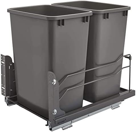 Rev-A-Shelf Double Pullout Trash Cans for Under Kitchen Cabinets 35 Quart 8.75 Gallon with Soft-Close Slides, Orion Gray, 53WC-1835SCDM-213