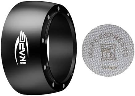 IKAPE Magnetic Dosing Funnel Set, 53MM Espresso Dosing Ring & Puck Screen Kit Compatible with Breville 54MM Bottomless Portafilter - with 8 Small Magnet (Black)