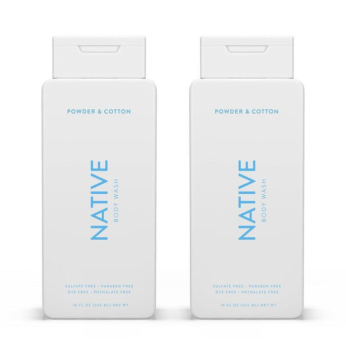 Native Body Wash for Men & Women, Seasonal | Sulfate Free, Paraben Free, Dye Free, with Naturally Derived Clean Ingredients Leaving Skin Soft and Hydrating, Powder & Cotton 18 oz - 2 Pk