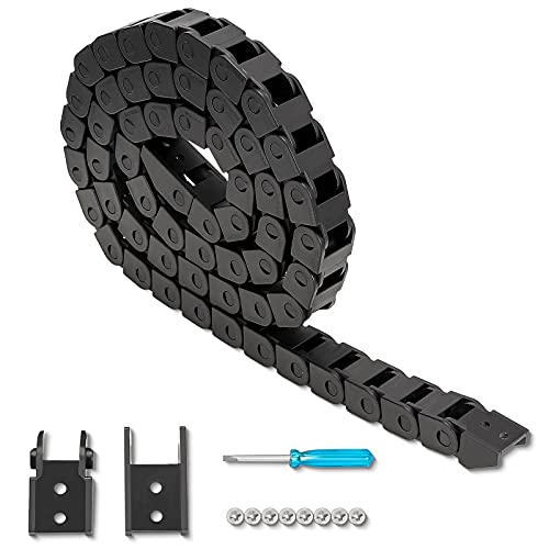 1M Drag Chain Cable Carrier R18 10x10mm(Inn HxW) Plastic Black Towline Wire Cable Chain Carrier for CNC Router Mill and 3D Printer,with Extra Connector,Screwdriver,Screws, Bridge Type(10x10）