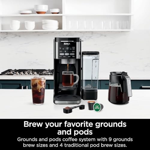 Ninja CFP101 DualBrew Hot & Iced Coffee Maker, Single-Serve, Compatible with K-Cups & 12-Cup Drip Coffee Maker, Black (Renewed)