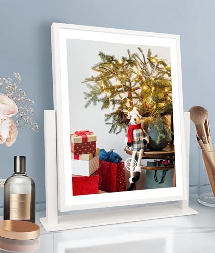Beelux Makeup Mirror with Lights Lighted Up Vanity Mirror with Touch Control 3 Color Lighting Modes Dimmable 360°Rotation for Vanity Desk Tabletop 13Inch Christmas Birthday Present