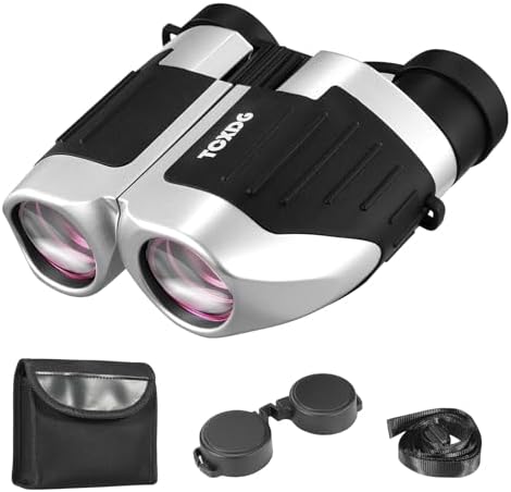 12x25 Compact Binoculars for Kids and Adults High Powered Large View Waterproof Binoculars with Clear Low Light Vision, Easy Focus Small Binoculars for Bird Watching, Hunting, Travel(Silver)