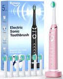 Bymore Electric Toothbrush for Adults,Travel Sonic Toothbrush with 8 Replacement Heads, Ultra Clean Rechargeable Toothbrush Portable Electric Toothbrush for Kids -Pink