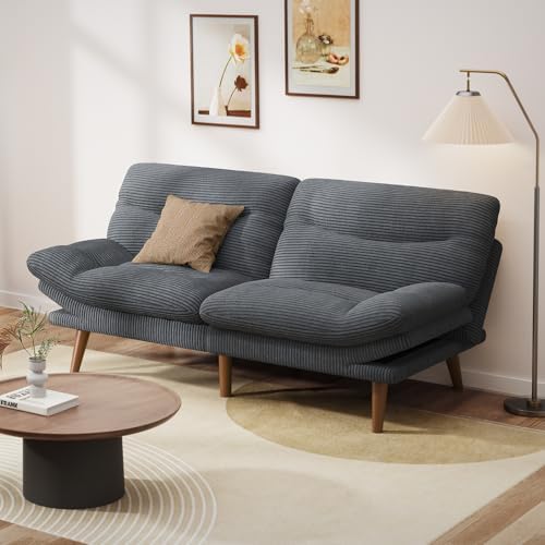 Pipishell 69-Inch Convertible Futon Sofa Couch, Corduroy Futon with Adjustable Backrest and Armrests, Futon Sofa Bed for Small Apartments, Living Room or Office, Gray