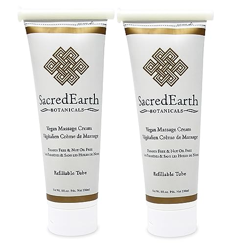 Vegan Massage Cream, Unscented, Water Dispersible, Nut Oil Free, Gluten Free and Contains Only Certified Organic Oils and Extracts. (8oz Tube (Pack of 2))