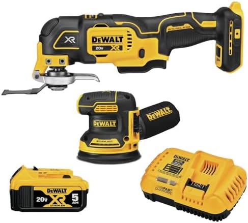 DEWALT 20V MAX Orbital Sander and Oscillating Tool, Cordless Woodworking 2-Tool Set with 5ah Battery and Charger (DCK202P1)