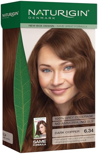 Naturigin Permanent Hair Dye, 6.34 Dark Copper, Ammonia and Paraben Free, up to 100% Gray Hair Coverage, Long Lasting, Vegan, Cruelty Free