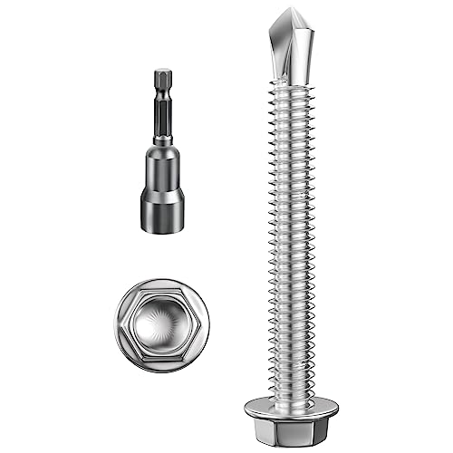 (150Pcs) #8×1-1/2" Hex Washer Head Self Drilling Screws, 410 Stainless Steel Metal SheetScrews，TEK Screws, Self Drilling Screws, Self Tapping Screws,Sheet Metal Screws