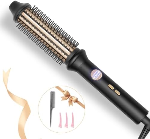 Thermal Brush Ionic Heated Round Brush for Blowout Look, Avvnee Hot Hair Curling Iron Brush with 10 Temp Settings, 30s Fast Heated, Thermal Round Brush for All Hair Types