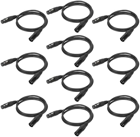 6.5ft / 2m DMX Cable, 10PCS 3 Pin DMX Cables DMX Wires, DMX512 XLR Male to Female Stage Light Signal Cable with Metal Connectors, Connection for Stage & DJ Lighting fixtures