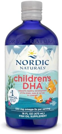 Nordic Naturals Children’s DHA, Strawberry - 16 oz for Kids - 530 mg Omega-3 with EPA & DHA - Brain Development & Function - Non-GMO - 192 Servings