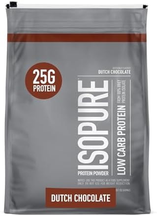 Isopure Low Carb 100% Pure Whey Isolate Protein Powder, Lactose Free, Gluten Free, With Vitamins, Dutch Chocolate, 25g Protein Per Serving, 7.5 Lbs, 103 Servings