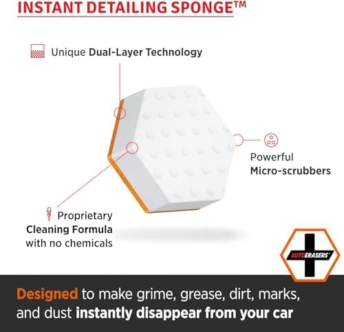 AutoERASERS™ Instant Detailing Car Bikes Wash Sponge, Non-Scratch Car Cleaning Sponge, Dual-Sided Auto Cleaning Sponges Pre-Moistened and Portable for On-The-Go Use, Pack of 3