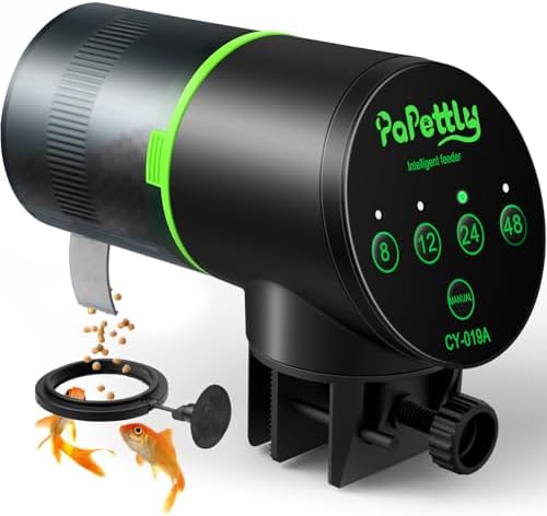 Automatic Fish Feeder for Aquarium, Auto Fish Food Dispenser with Timer and Feeding Ring, Moisture-Proof, Smart Fish Tank Vacation Feeder with 2 AAA Batteries