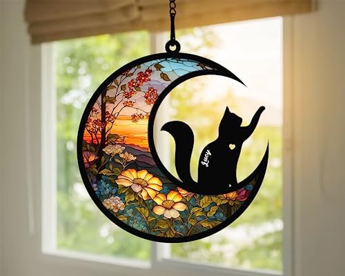 Cat Memorial Suncatcher, Personalized with Name Date Cat Breeds Suncatcher, Pet Loss Memorial Sympathy Gift, Stained Glass Light Catcher, Gifts for Pet Lovers, Christmas Ornament Window Hangings