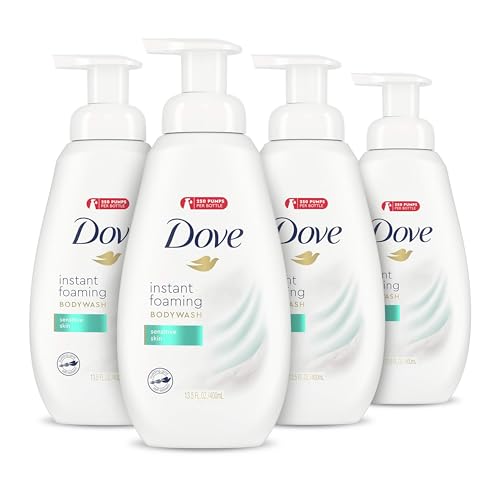 Dove Instant Foaming Body Wash 4 Count for Softer and Smoother Skin Sensitive Skin Effectively Washes Away Bacteria While Nourishing Your Skin 13.5 oz
