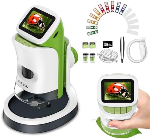 Detachable Kids Handheld Microscope Miniscope - 4K 2.0" HD Screen, 1000X Digital Pocket Toy Microscopes for Boys & Girls Ages 4-12 - Portable Science Stem Kit with Slides Set, 32G Card & EVA Case