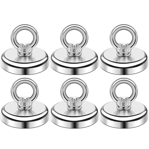 DIYMAG Magnetic Hooks, 100 lbs Heavy Duty Rare Earth Neodymium Magnet Hooks with Countersunk Hole Eyebolt for Home, Kitchen, Workplace, Office and Garage, Pack of 6