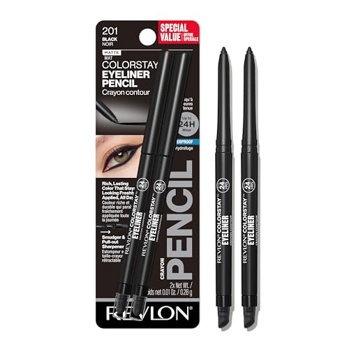 Revlon ColorStay Pencil Waterproof Eyeliner, Smudge-Proof, Eye Makeup with Built-In Sharpener, Packaging May Vary, 201 Black, 2 Pack
