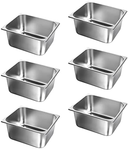 WantJoin 1/2 Half Size Steam Table Pans, 6-Pack 6 Inch Deep Restaurant Steam Table Pans Commercial, Hotel Pan Made of 201 Gauge Stainless Steel