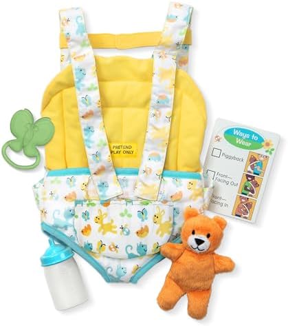 Melissa & Doug Mine to Love Carrier Play Set for Baby Dolls with Toy Bear, Bottle, Rattle, Activity Card, 14.25 x 8.25 x 2.5