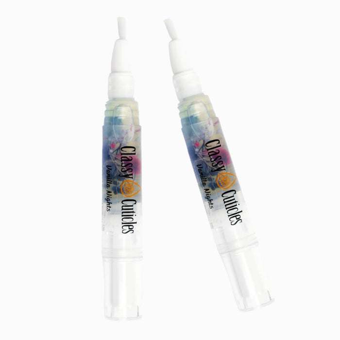 Classy Cuticles | Hand Blended Cuticle Oil | Vegan, Cruelty-Free, & Hydrating | Vitamin E, Jojoba, and Argan Oil | 5 mL Brush Pen | Vanilla Nights Scent | Pack of 2