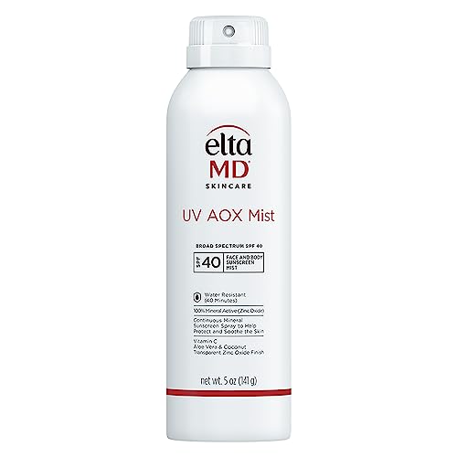 EltaMD UV AOX Mist Mineral Sunscreen Spray, SPF 40 Spray Sunscreen for Face and Body, Water Resistant, Zinc Oxide Formula, 5 oz Spray Bottle