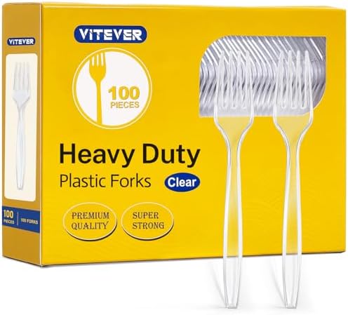 [100 Count] Clear Plastic Forks Heavy Duty, Premium Disposable Forks, Durable Plastic Cutlery for Parties, Picnics, Big Event, Daily Use - Heat Resistant & BPA Free