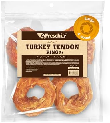 Afreschi Turkey Tendon Dog Treats, 10 oz Ring (for Large Breeds), Turkey Sourced from USA, All Natural Puppy Chew, Hypoallergenic, Rawhide Alternative