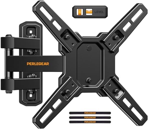 Perlegear Full Motion TV Wall Mount for 13-42 inch Flat or Curved TVs & Monitors up to 55 lbs, Wall Mount TV Bracket with Articulating Arm, Swivel, Tilt, Extension TV Mount, Max VESA 200x200mm, PGSF6