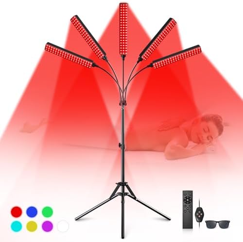 Red Light Therapy for Face Body, 5 Heads Red Infrared Light Therapy Device, 7Colors Full Body Red Light Therapy Devices, 660nm and 850nm Near Infrared for Face,Muscle,Body,Skin