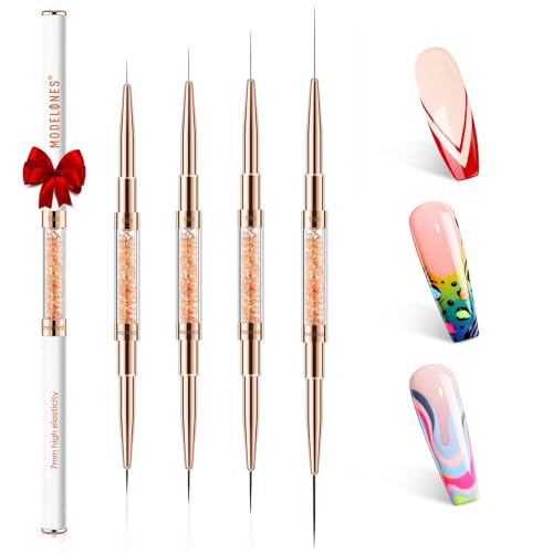 modelones Nail Art Brushes, Super Fine Thin Liner Nail Brush Set Sizes 7/11/15/20mm for Nail Gel Polish Painting Designs with Acrylic Rhinestone Handle Gift For Women