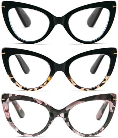 DXYXYO 3 Pack Cat Eye Reading Glasses Blue Light Blocking Women 2.75+ Vintage Oversized Fashion Readers Cute Computer Eyeglasses