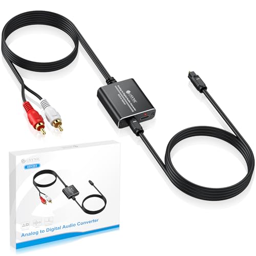 eSynic Professional RCA to Optical Audio Converter Alloy Shell Analog to Digital Audio Converter 2.1M/7ft RCA to Optical Cable PCM Audio RCA in to Optical Out Adapter for CD Player to Soundbar etc