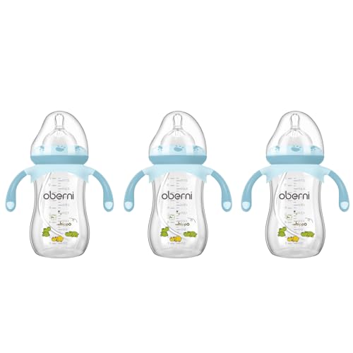 Baby Bottles, Weighted Straw Toddler Milk Bottles with Non-Slip Handle, Size + Variable Fast Flow, 12+ Months, BPA-Free, Blue/3Pack/9oz