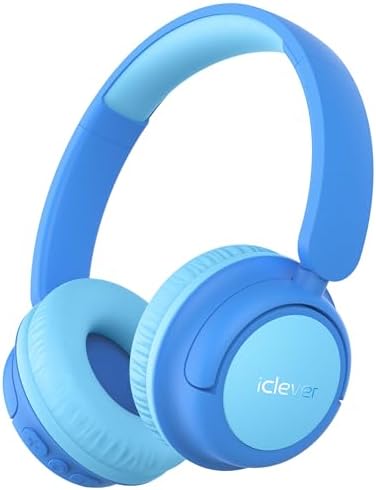 iClever BTH22 Kids Bluetooth Headphones, 60H Play Time, USB C Fast Charging, Bluetooth 5.4, AUX Cord,Safe Volume 74/85 dBA,Toddler Headphones for iPad/Tablet/Travel/School, Blue