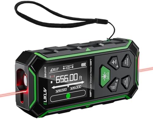 Elikliv Dual Laser Distance Measuring Tool, 656FT/200M Bilateral Laser Measurement Tool with Backlit LCD, Rechargeable, IP54, Lazer Distance Meter, Ft/in/M Multiple Units Length/Area/Volume/Angle