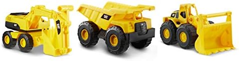 CAT Construction Toys, Mini Crew 3-Pack 7”, Push-Powered Yellow Construction Vehicle Toys, Includes Dump Truck, Wheel Loader, and Excavator for Kids and Toddlers Ages 2+
