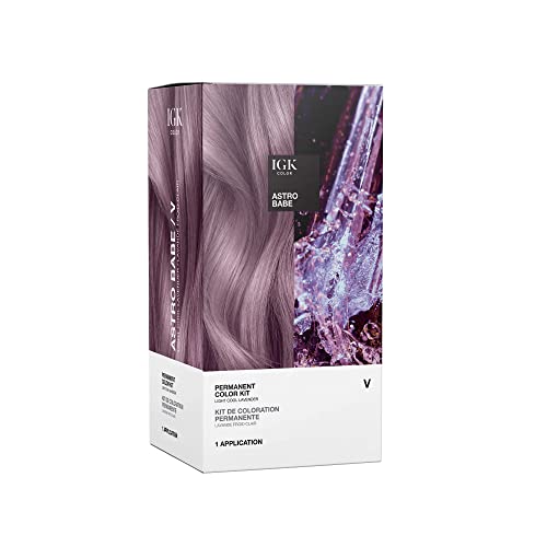 IGK Permanent Color Kit ASTRO BABE - Light Cool Lavender V | Easy Application + Strengthen + Shine | Vegan + Cruelty Free + Ammonia Free | 4.75 Oz