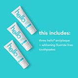 Hello Antiplaque Toothpaste, Fluoride Free for Teeth Whitening with Natural Peppermint Flavor and Tea Tree Oil, Peroxide Free, Gluten Free, SLS Free, 3 Pack, 4.7 OZ Tubes